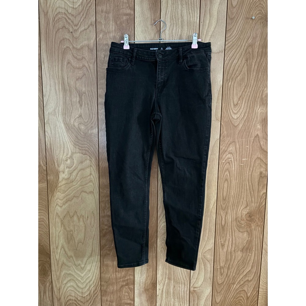 Old Navy Rockstar Super Skinny Jeans Womens 12 Short Black Mid-Rise Denim